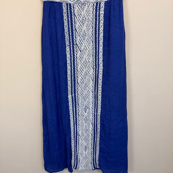 Luxology Maxi Dress Womens XL Blue Geometric Embroidered Boho Sleeveless Cottage - Picture 4 of 9